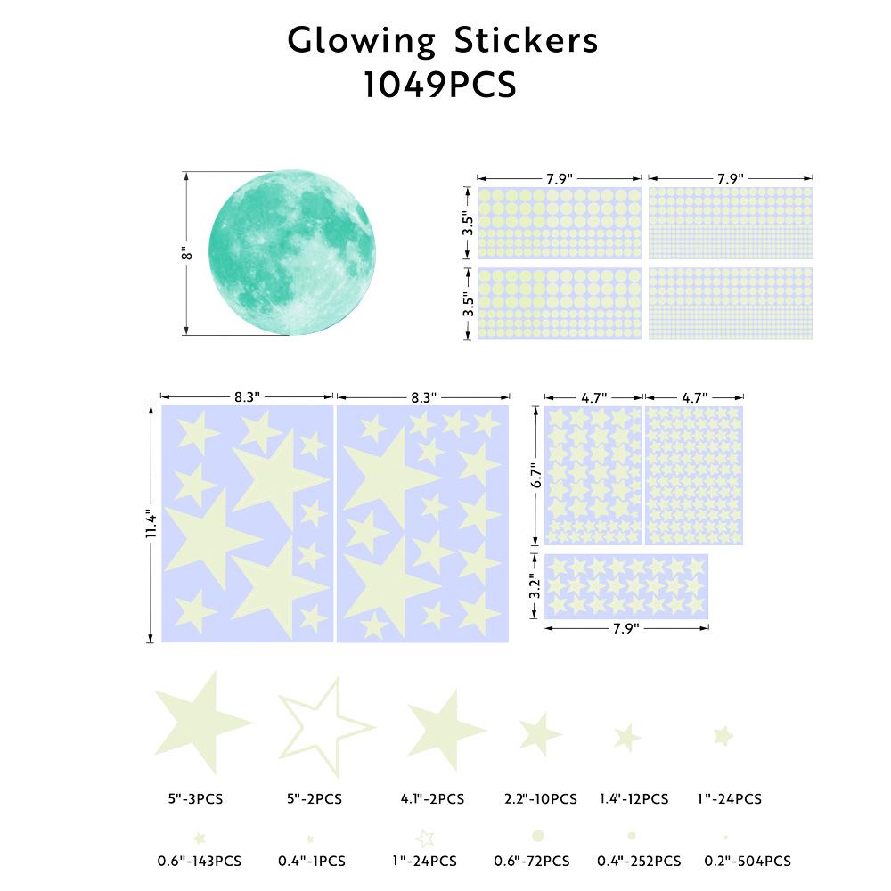 Glowing Luminous Stickers Set: 1049pcs Self-Adhesive Moon, Stars, and Dots Fluorescent Wall Décor