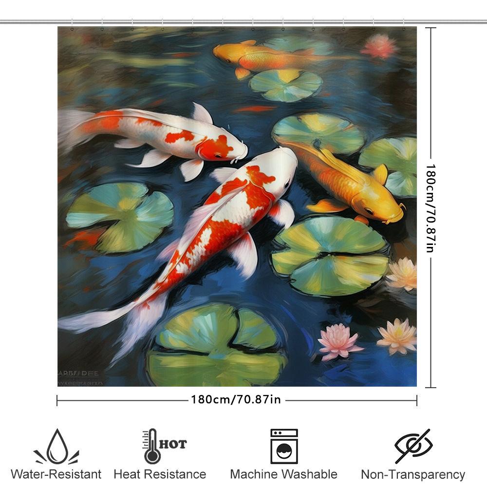 Colorful Koi Fish Shower Curtain Water Lilies Design for Bathroom Decor Waterproof Fabric Customizable Size