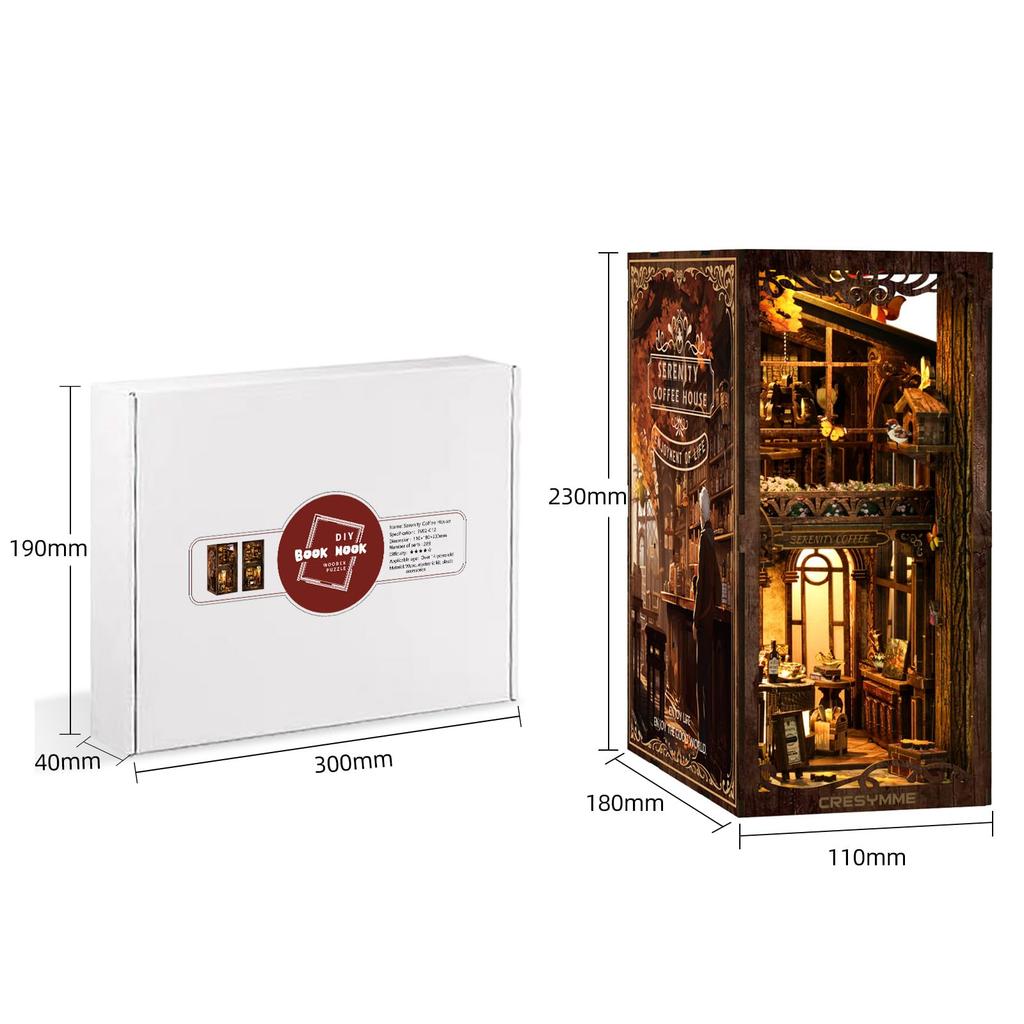 CRESYMME Miniature House Dollhouse Book Nook Kit, Wooden DIY 3D Hobby Handmade (Silent Cafe)
