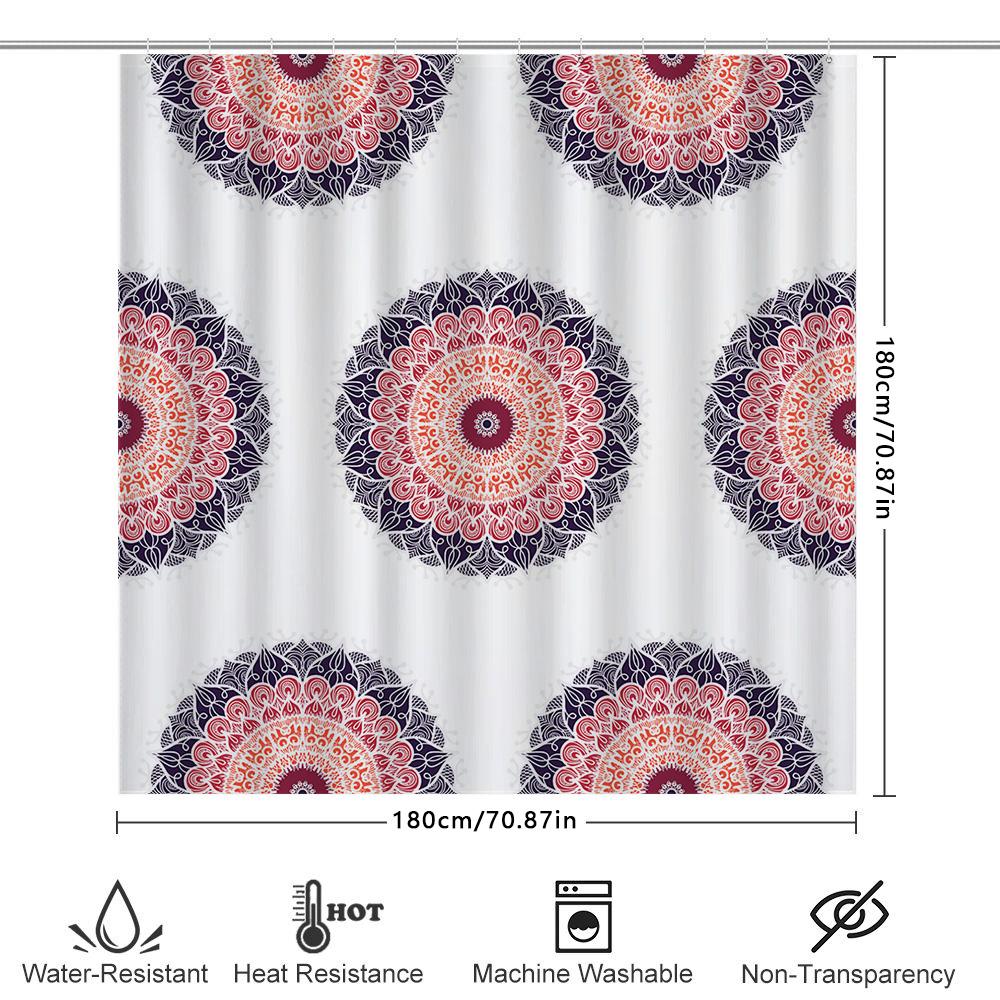 6-Piece Mandala Shower Curtain Set Boho Decor Bath Curtains With Rod And Rings (Pink Navy Blue) [B201]
