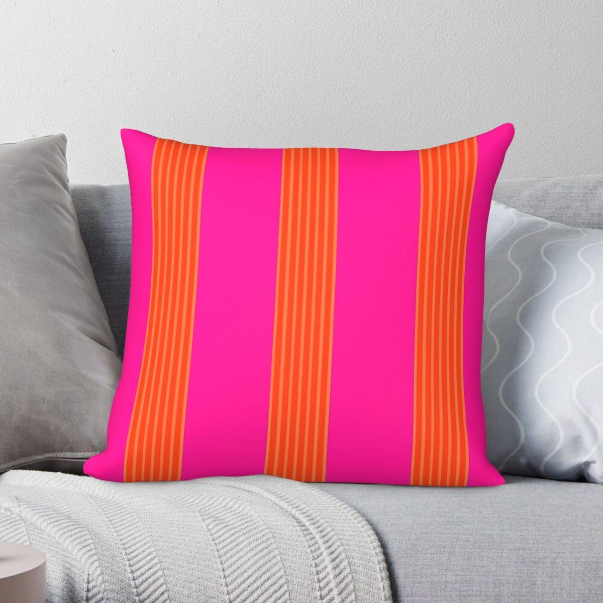 Exquisite Ornaments Unisex Pink/Orange Stripy Hot Square Pillowcase Polyester Linen Velvet Printed Zip Decorative Sofa Seater Cushion Cover