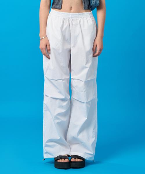 KOLEAT Summer Cooling Crinkly Wide Elastic Banding Parachute Slacks Pants [White]