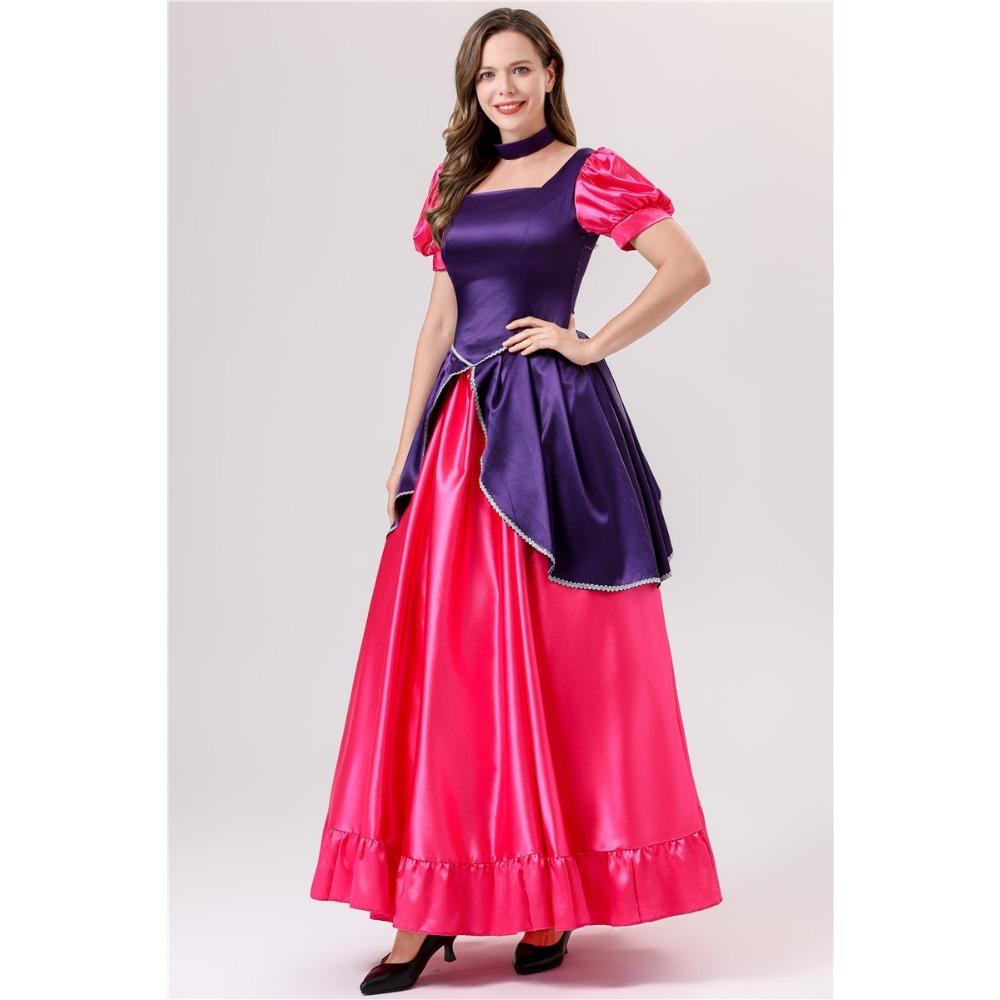 Women Princess Costume Puff Sleeve Square Neck Long Dress with Bow Headband for Halloween Party Cosplay