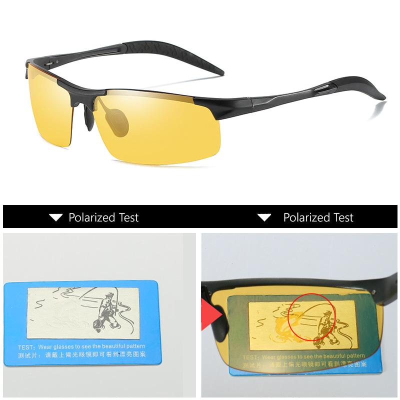 AOWEAR Erkek Polarize Gece Görüş Gözlükleri Gece Sürüşü İçin Çerçevesiz Alüminyum Sarı Güneş Gözlüğü Gece Sürücüsü Parlama Önleyici Gözlük