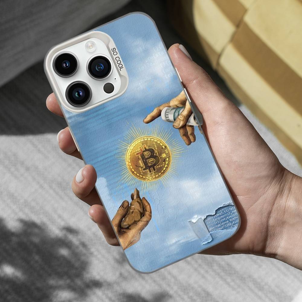 Cool Art Bitcoin Digital Phone Case For iPhone 17,16,15,14,13,12,11,Mini,XS,Pro,SE,MAX White Matte Shockproof Cover