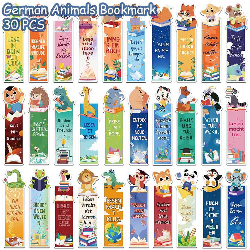 

30-Pack German Animal Cartoon Bookmarks: Creative Student Supplies & Book Decorations QH595
