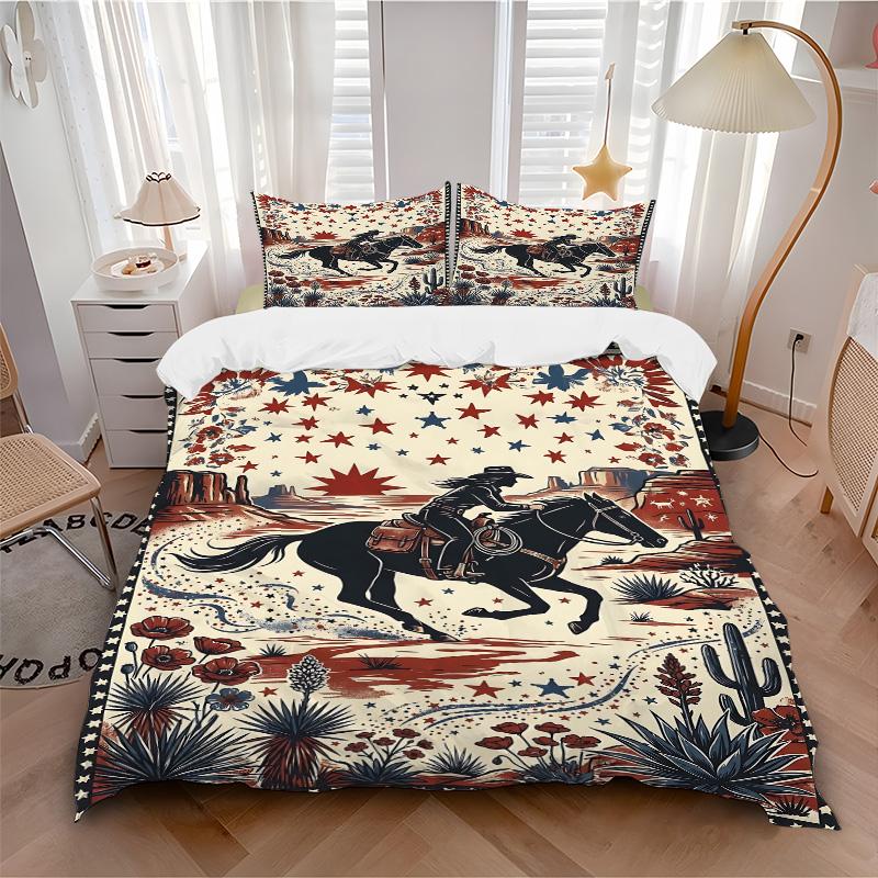 Western Horseman Art Print 3Pcs Bedding Setduvet Cover With 2 Bedropillowcase Home Birthday Gift