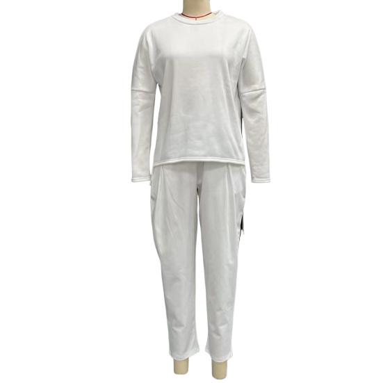 2 Teile/Satz Damen Oberteile Hosenanzug Rundhalsausschnitt Lange Ärmel Einfarbig Unregelmäßig Sweatshirt Kordelzug Elastische Taille Hose Alltagskleidung Sport Outfit