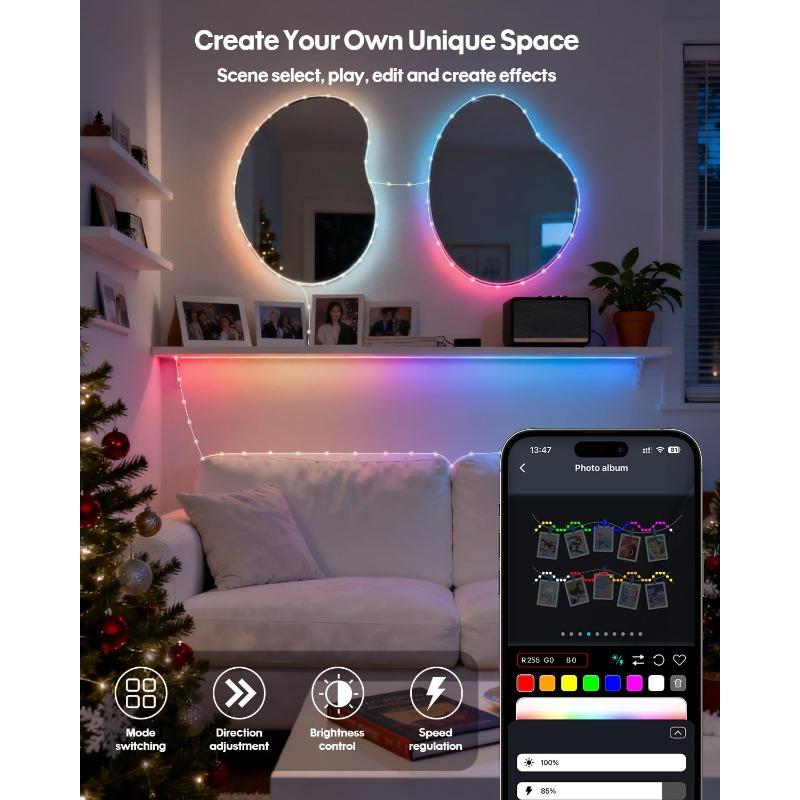 Smart Fairy String Light DIY Color Changing String Lights Remote App Control Dynamic RGBIC Twinkle Light for Party Wedding Decor