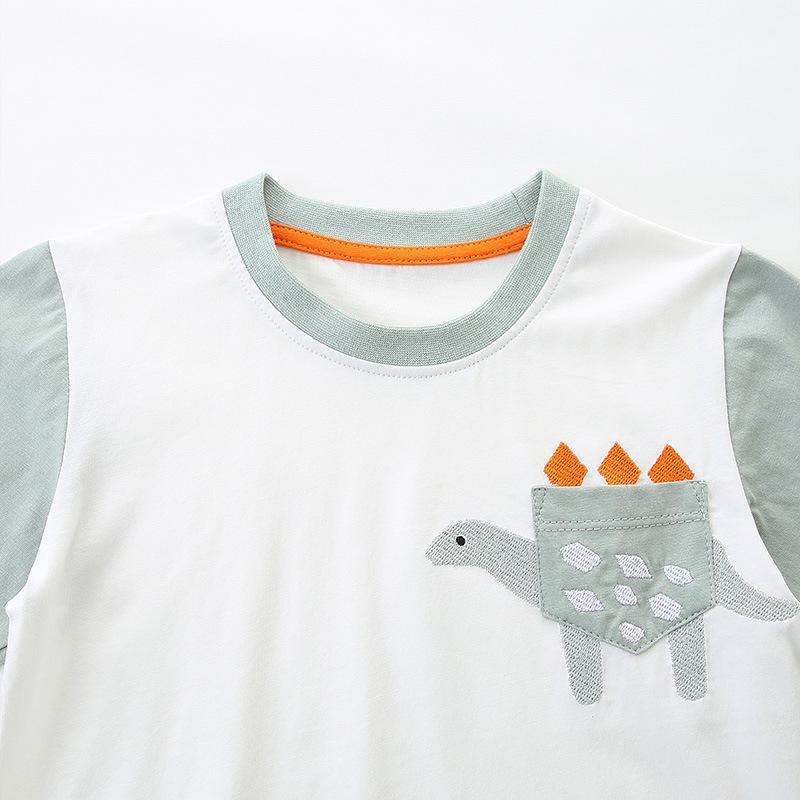 Cartoon Dinosaur Print Short Sleeved Set Summer New Plaid Shorts Set Kid Clothing