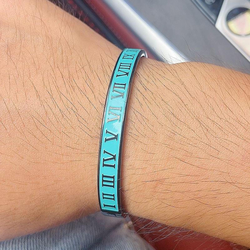 Manchette de Luxe Rétro Vintage Bracelets en Acier Inoxydable Pour Hommes Manchette à Émail Bleu Chiffres Romains Bracelet de Couple Bijoux