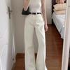 White Drapey Loose Fit Women's Jeans - New 2026 Korean Style, Straight Wide Leg, Thin Spring/Summer.