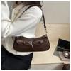 Vintage Double Pocket Design Shoulder Bags for Women Solid Color Ladies Pu Leather Underarm Bag Simple Portable Female Handbags