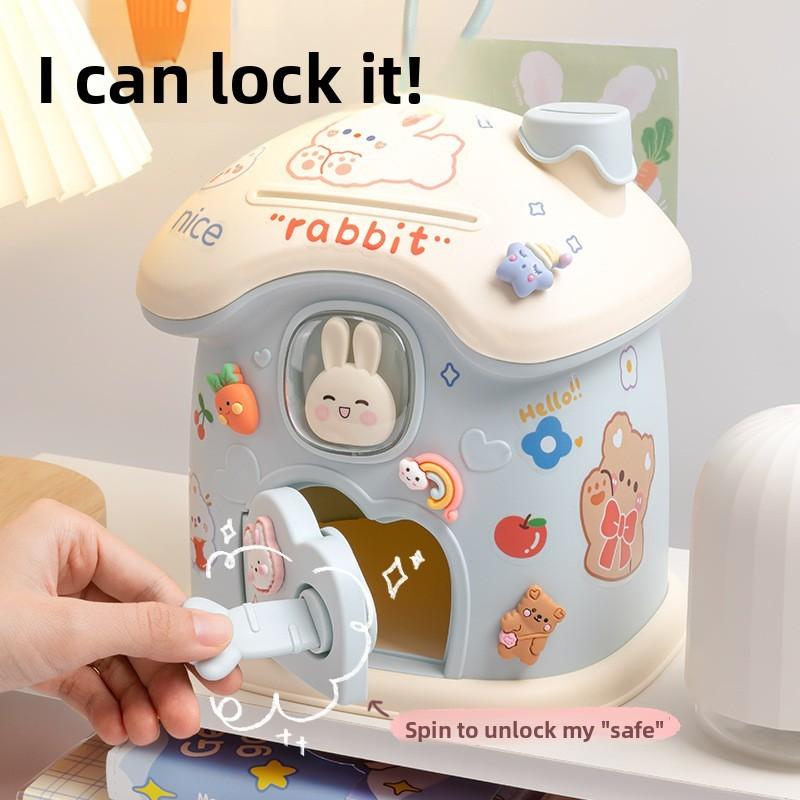 Mushroom House Piggy Bank For Kids With Diy Stickers And Durable Plastic Material