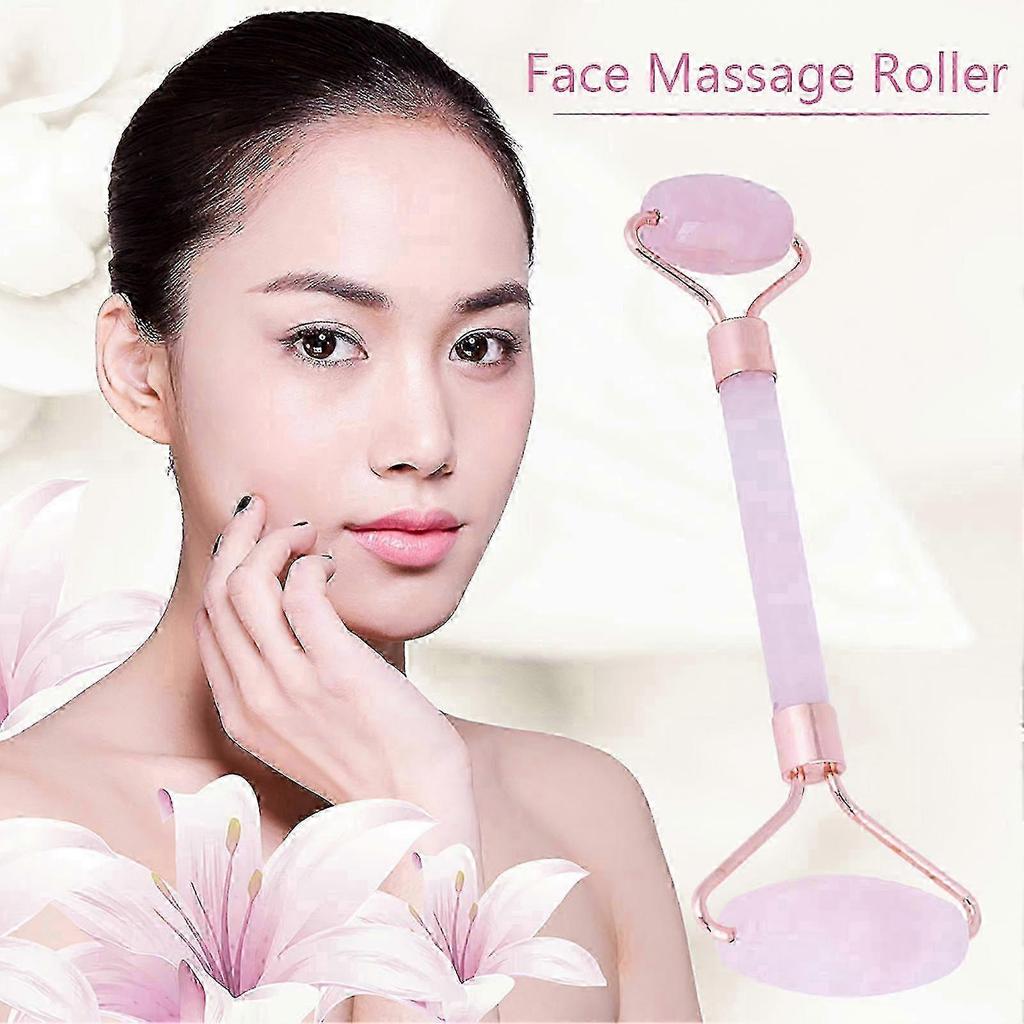 Natural Double Head Rose Quartz Jade Slimming Face Beauty Massage Roller (Rose Gold)