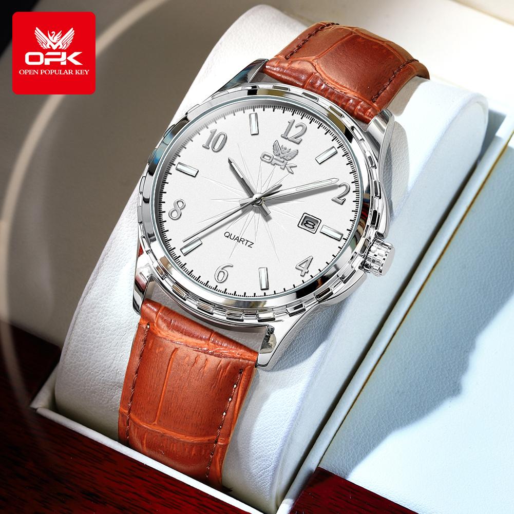 OPK 6031 Men's Quartz Watch Waterproof Leather Strap Simple Casual Business Watches for Men Original Luminous Man Watch