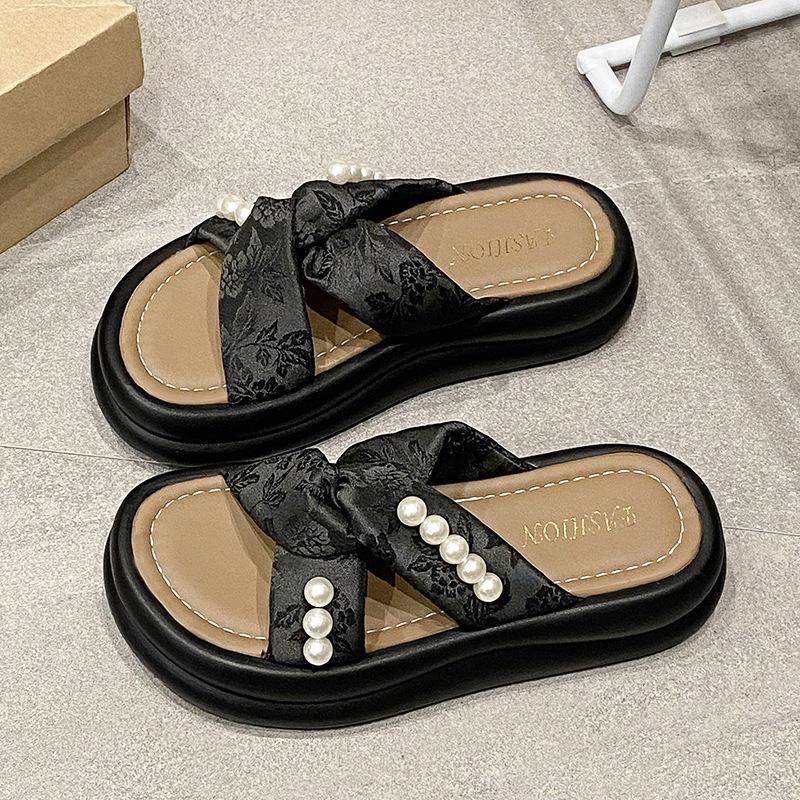 

Cool slippers women s summer wear fashion 2025 new beautiful with skirt platform beach sandals pregnant women one-word 40 чёрный