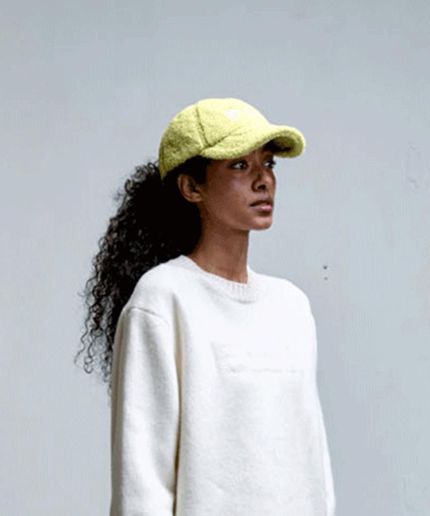 ERER Embroidered Detail Fleece Baseball Cap Yellow Green