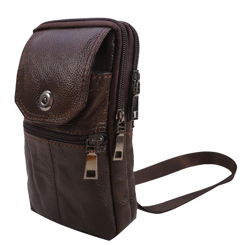 

Mens Messenger Bag Pu Leather Bag Mobile Phone Pouch Pocket Wallet Male Small Travel Waist Bag Multi-Pockets Chest Bags колір темно кави
