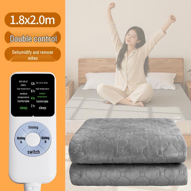 Smart Dual Control Electric Blanket - Milk Fleece, Temperature Control, Mite Removal, Ideal for Dorms & Homes