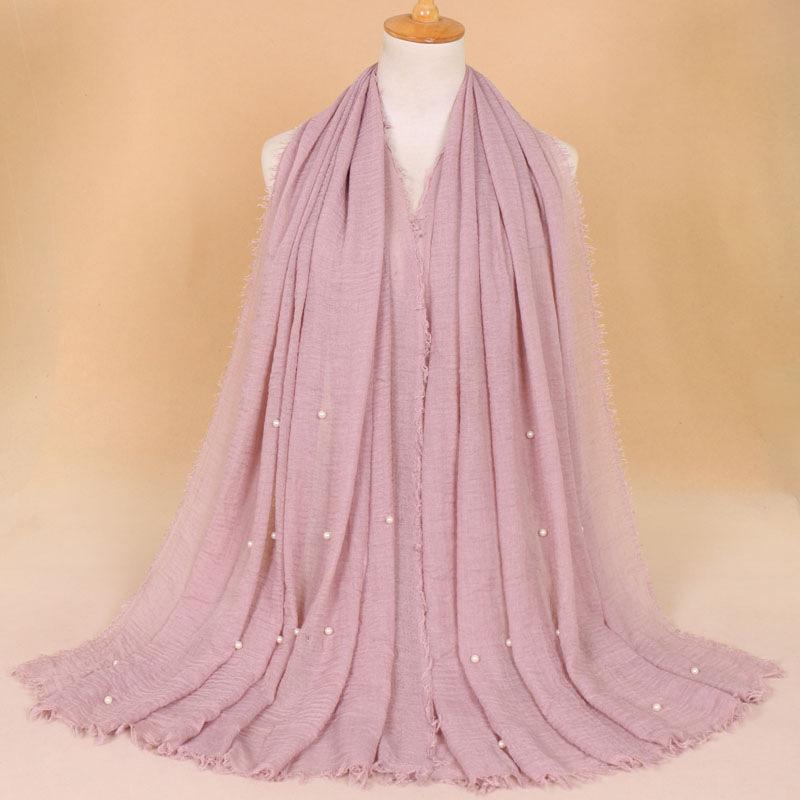 New Pearl Cotton Linen Tassels Scarf For Women Girls Autumn Retro Edge Sunscreen Scarves Soft Foulard Viscose Female Wrap Shawls