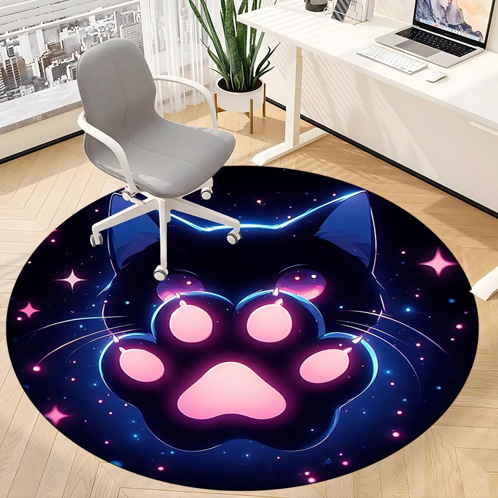 1PC NeonPaw Cat Office Round Area Rug, Indoor Mat Suitable ForOffice, Under Office Chairs Bedroom Living Room Home Decor, Room Deco, D142