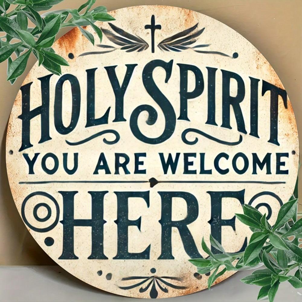 1pc Bohemian Holy Spirit Welcome Round Metal Wall Art Engraved Cross Dove Home Decor Gift