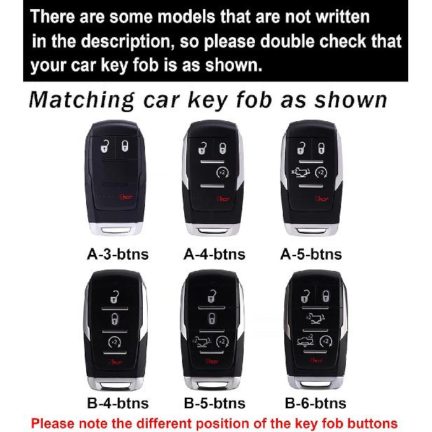 ontto 5-Button Auto Key Cover Fit for Ram Truck,Metal and Leather Key Fob Shell Fit for Dodge Ram 1500 2500 3500 4500 5500 2019 2020 2021 2022 2023 A-3-btn-black