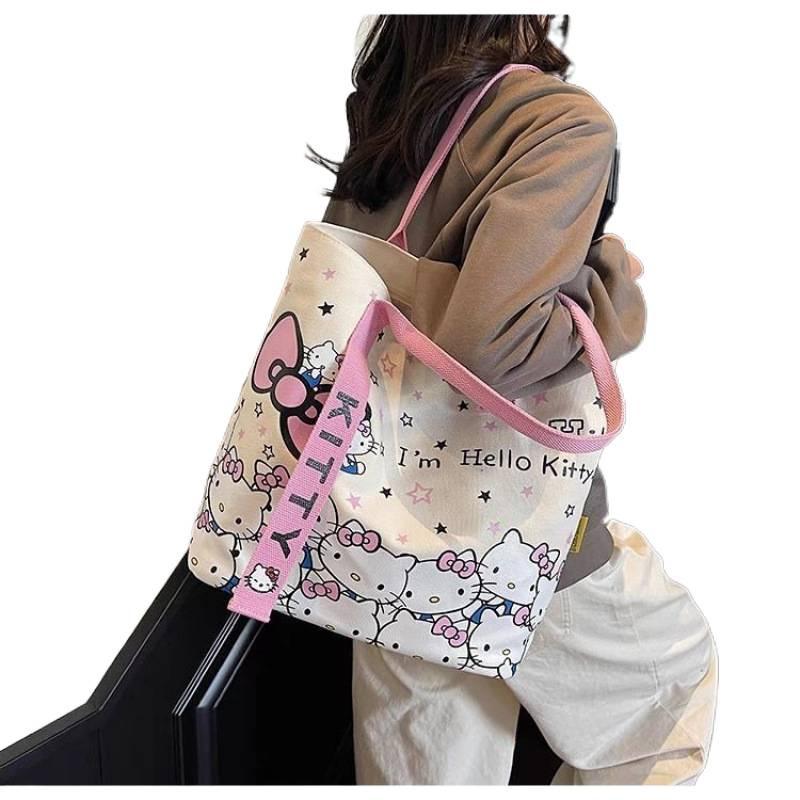 Women's Cute Cartoon Canvas Tote Bag - Large Capacity, Versatile Single Shoulder Commute Bag