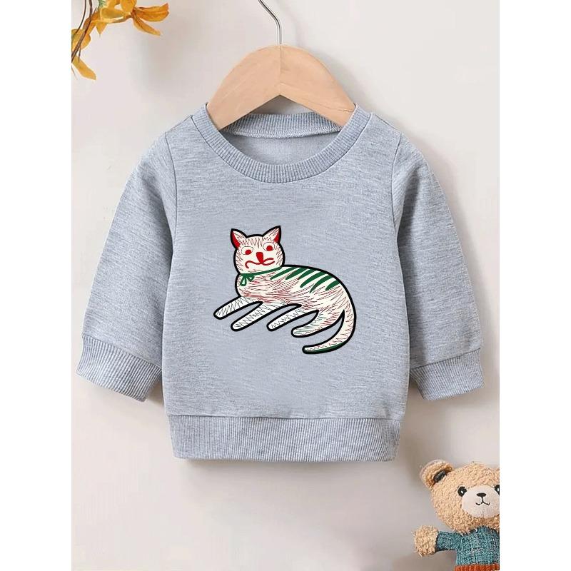 European sizes Cute Cat Print Round Neck Hoodie for 0-3 Year Old Kids | Thin, Comfortable, Long Sleeve, Suitable Outdoor Wear