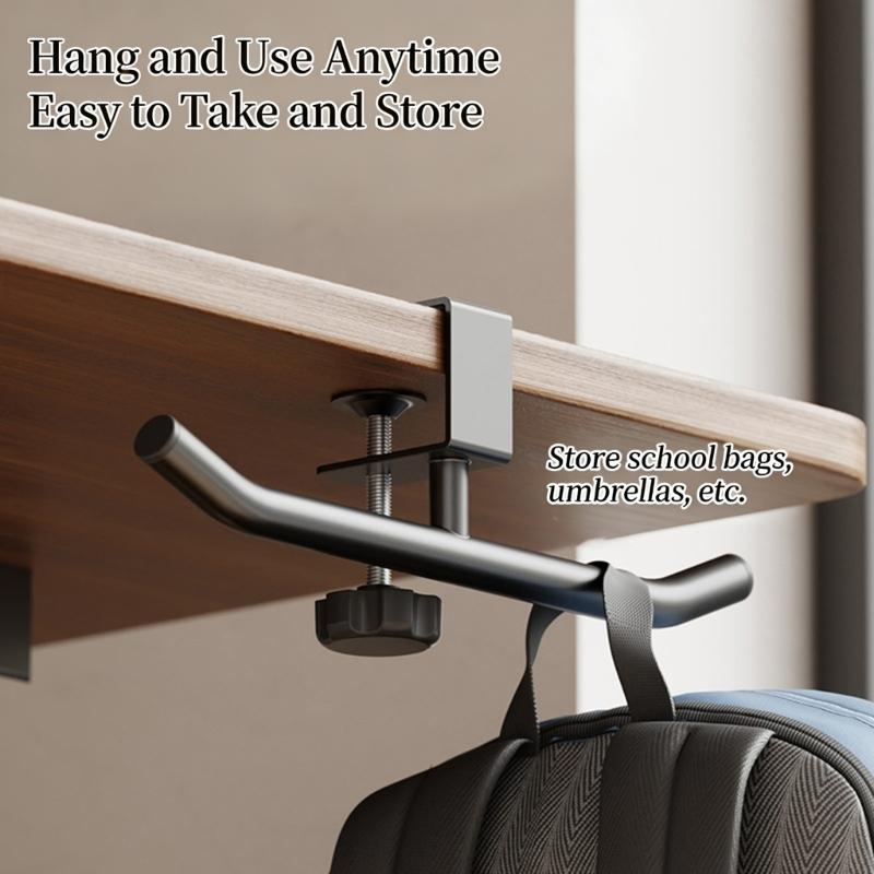 Under Desk No Drill Clamp Mount Double Rod Headphone Backpacks Hook Holder For Home Office And Classroom Organization