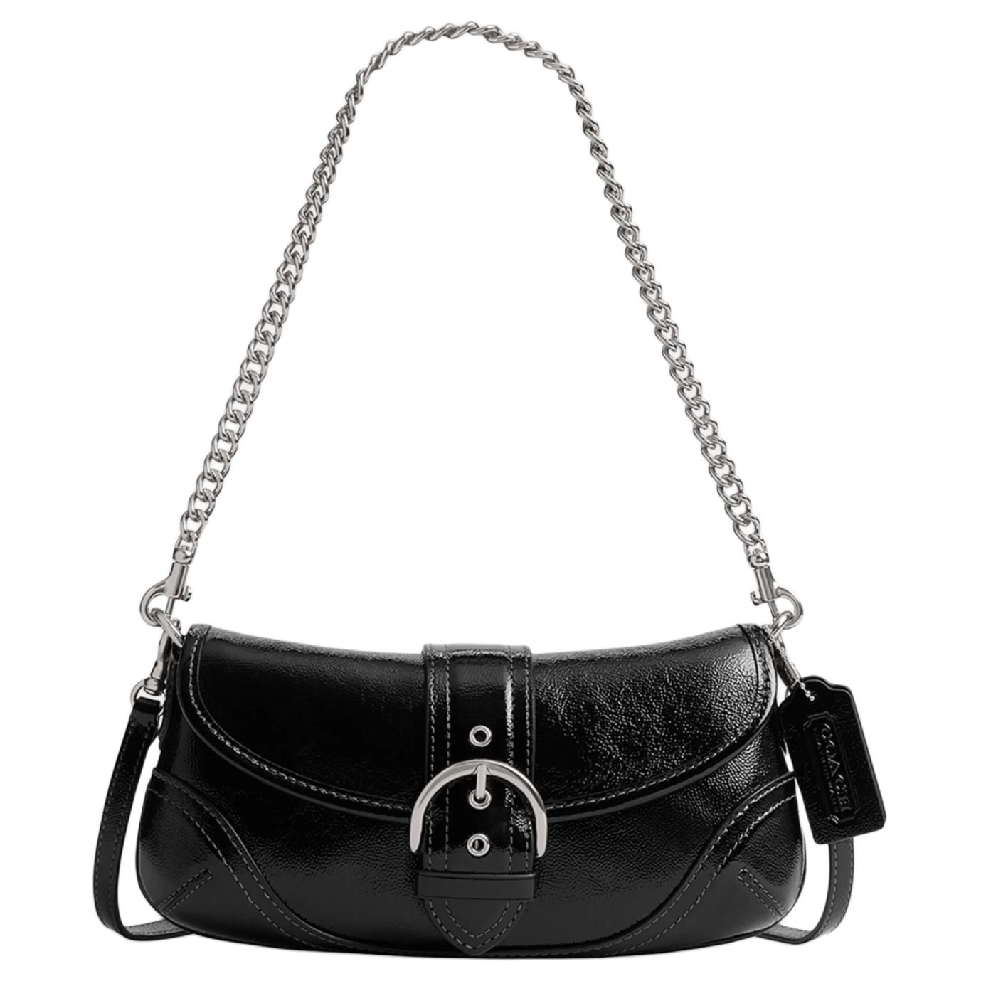 

Coach Soho Shoulder Bag Black Gloved Leather Silver Hardware Chain Strap Daily Use CAN43-LHBLK Basic Set (Bag+Dust Bag)