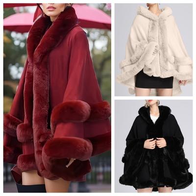נשים 2 עיגול פו ארנב פרווה קייפ פונצ'ו חורף רופף צעיף חם בגדים עליונים קשמיר גלימת מעיל