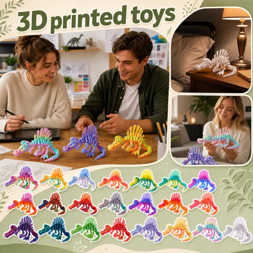 3D Printed Spinosaurus Dinosaur Skeleton Model Educational Puzzle Toy for Assembly and Display Suitable for Science and Learning Projects