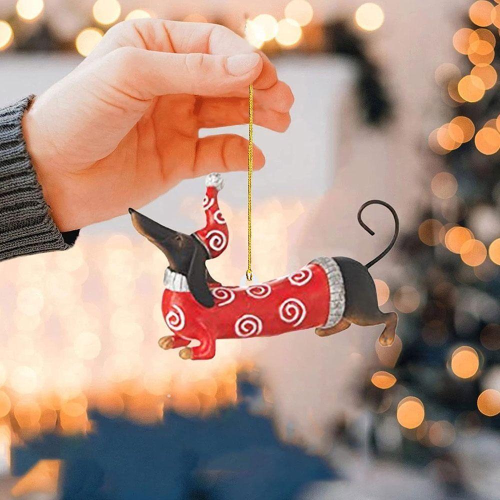 Ploché vánoční stromkové závěsné ozdoby 2D vánoční ozdoba jezevčíka Vánoční dekorace