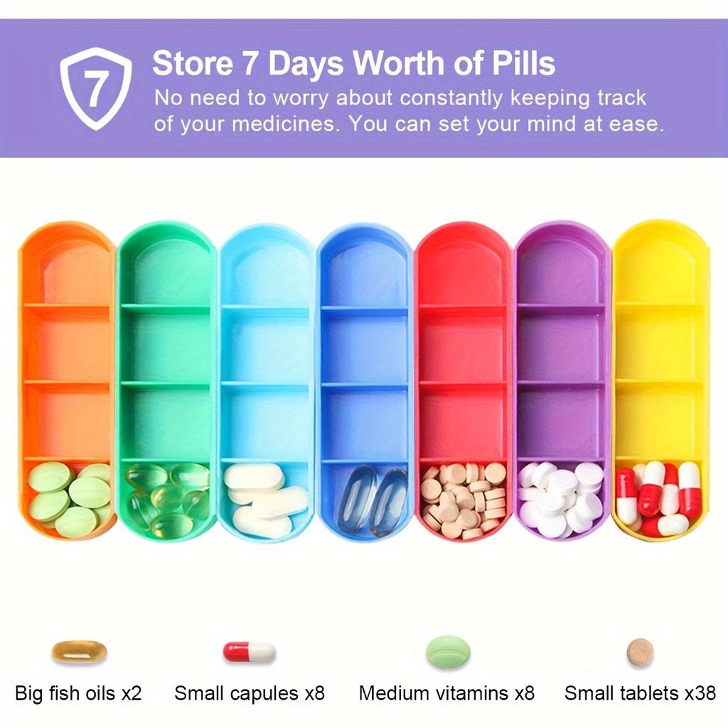 Weekly Pill Organizer Box Case Travel Medication Reminder Daily AM PM Day Night 7 Compartments In Leather Carrying Case