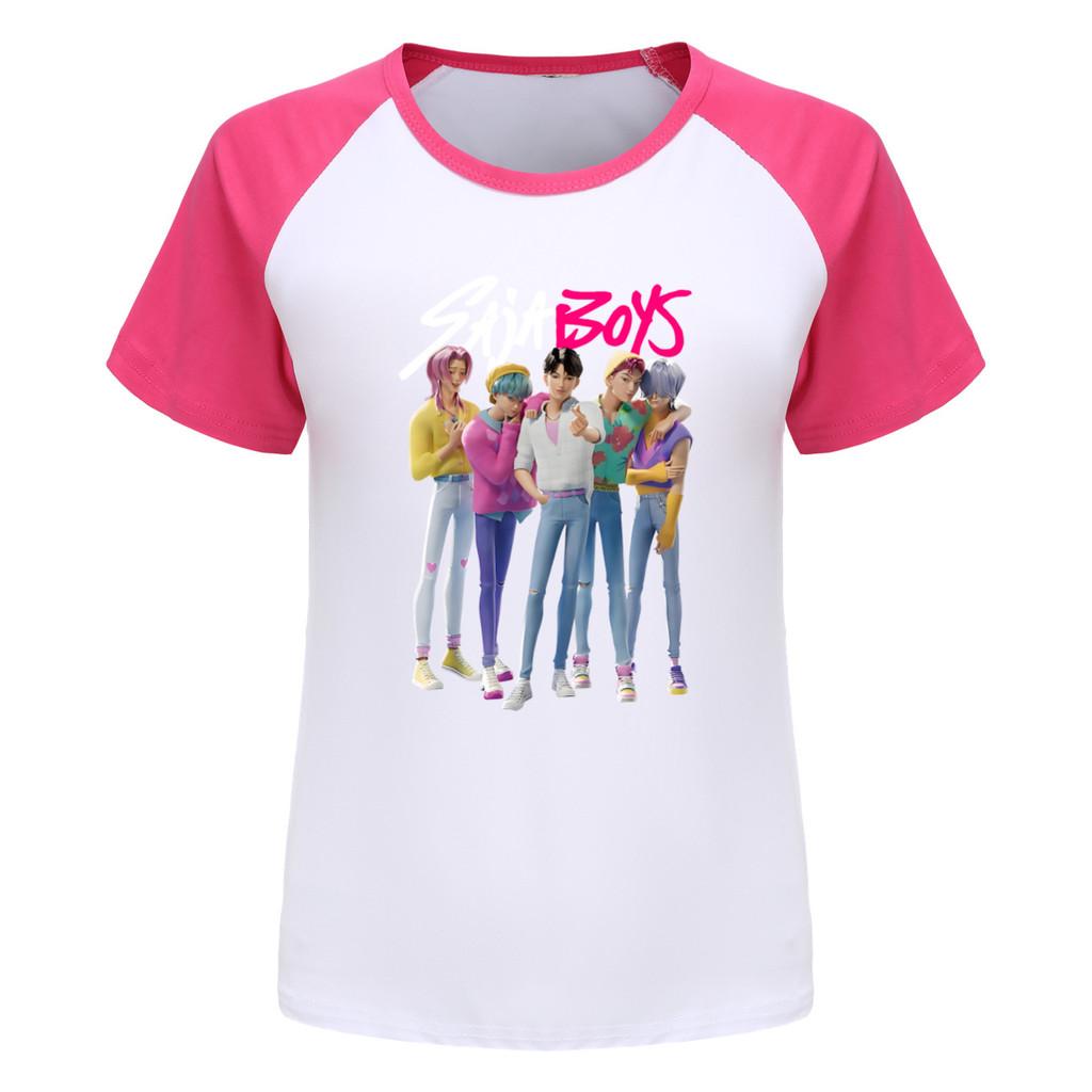 4986 Kids Girls Sajaboys Rumi Zoey Mira Print Raglan Short Sleeves T-Shirt