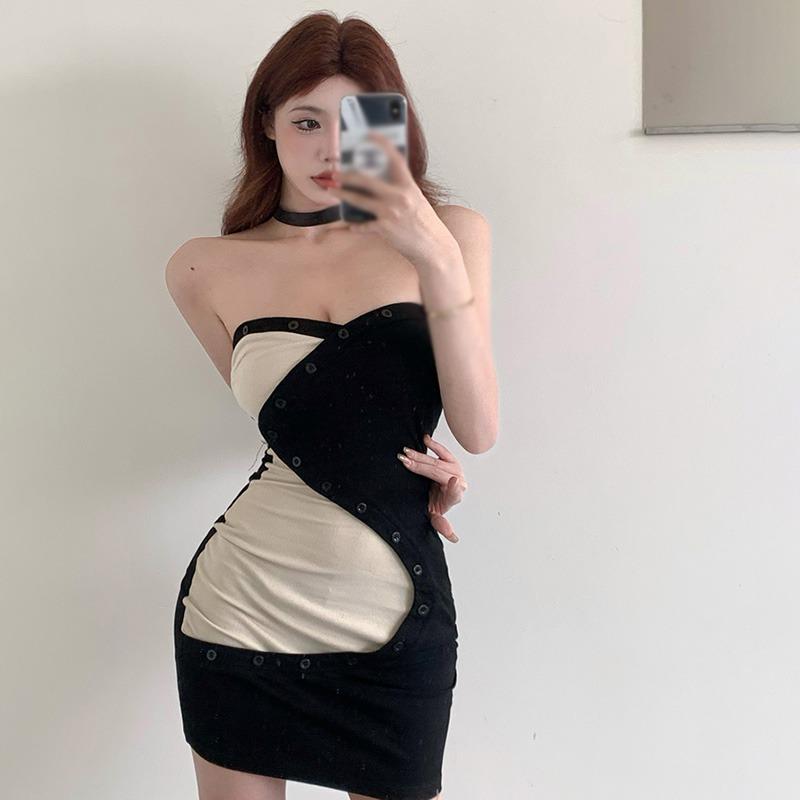 Damenkleid Farbkontrast Gespleißt Slim