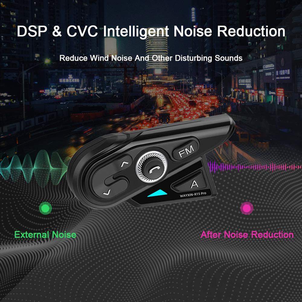 WAYXIN R15 Pro Helmet Headset 8 Riders Motorcycle Intercom Universal Pairing FM Radio Interphone Communication System Waterproof