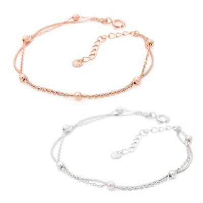 92.5 Silver Rose Gold Ball Snake Chain Double-row Silver Bracelet Girlfriend's Birthday 100th Day Gift Silver Bracelet Layered Bracelet