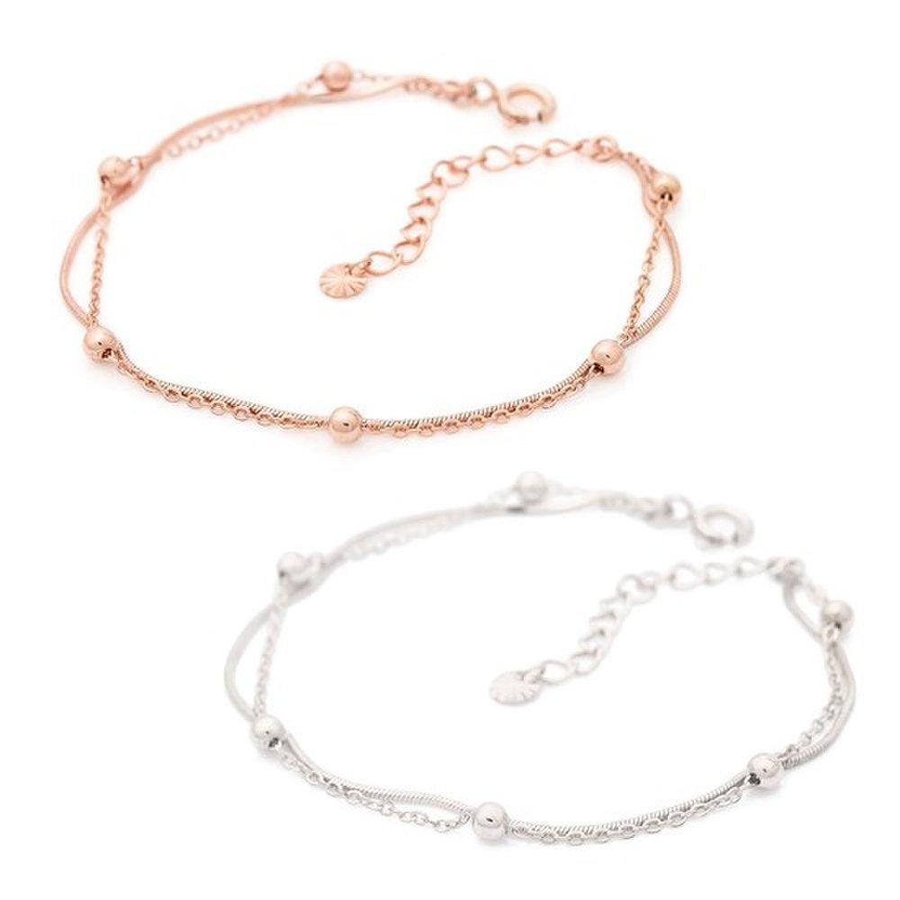 

92.5 silver rose gold ball snake chain double-row silver bracelet girlfriend s birthday 100th day gift silver bracelet layered bracelet silver bracelet
