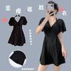 New swimsuit fairy fan one-piece short-sleeved belly cover conservative beach hot spring black skirt swimsuit