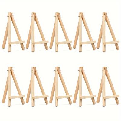 Lot de 10 mini chevalets triangulaires réglables en bois pour exposer des toiles, des peintures, des travaux manuels et des dessins.
