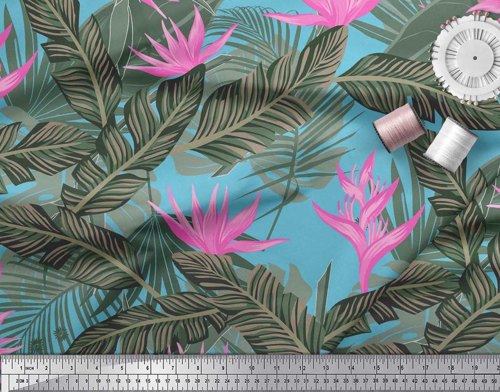 Soimoi Japan Crepe Satin Stoff Blomster & Blader Tropisk Stoff Prints etter meter 42 tommer