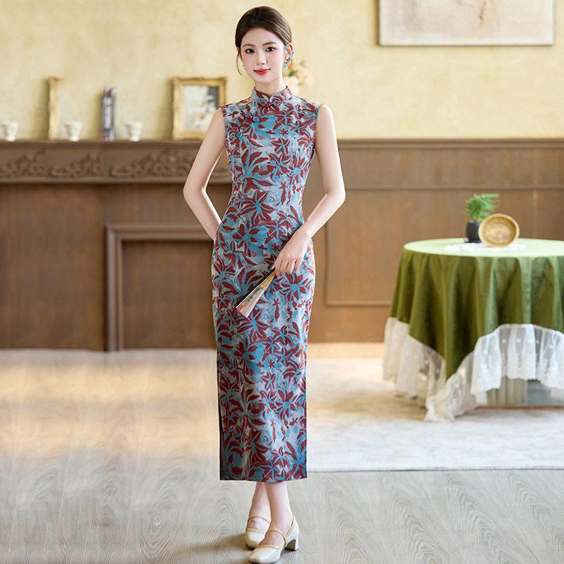 Purple sleeveless daily national style new Chinese style Suzhou long cheongsam improved young 1011 new women's high sense