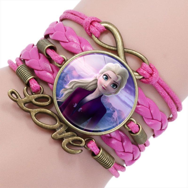 Elsa Princess Time Gem Multilayer Bracelet Cartoon Pink Woven Bracelet For Kids