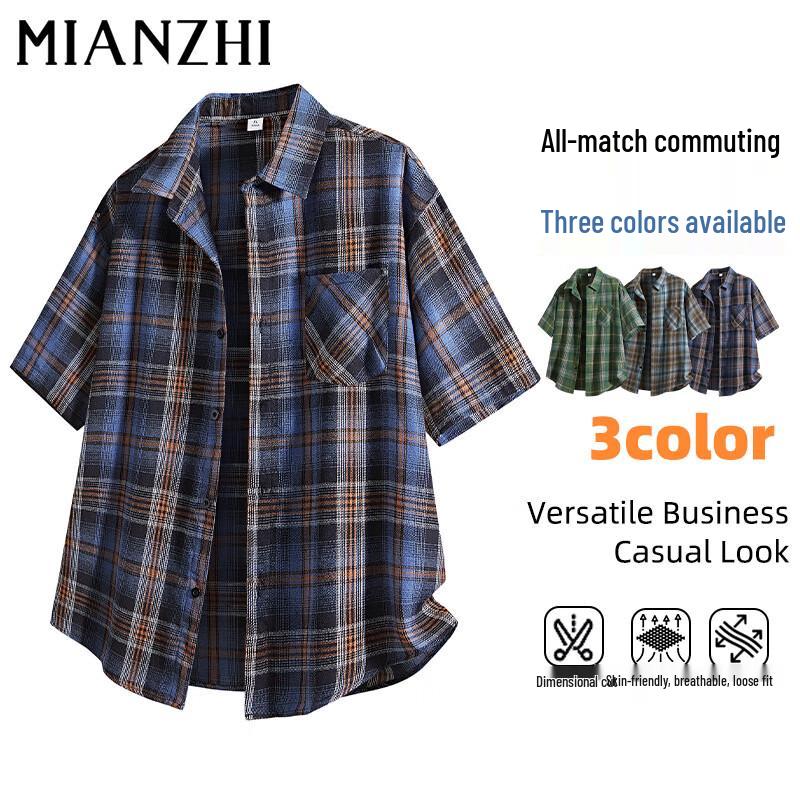 Men s Retro Plaid Short-Sleeve Shirt 2XL