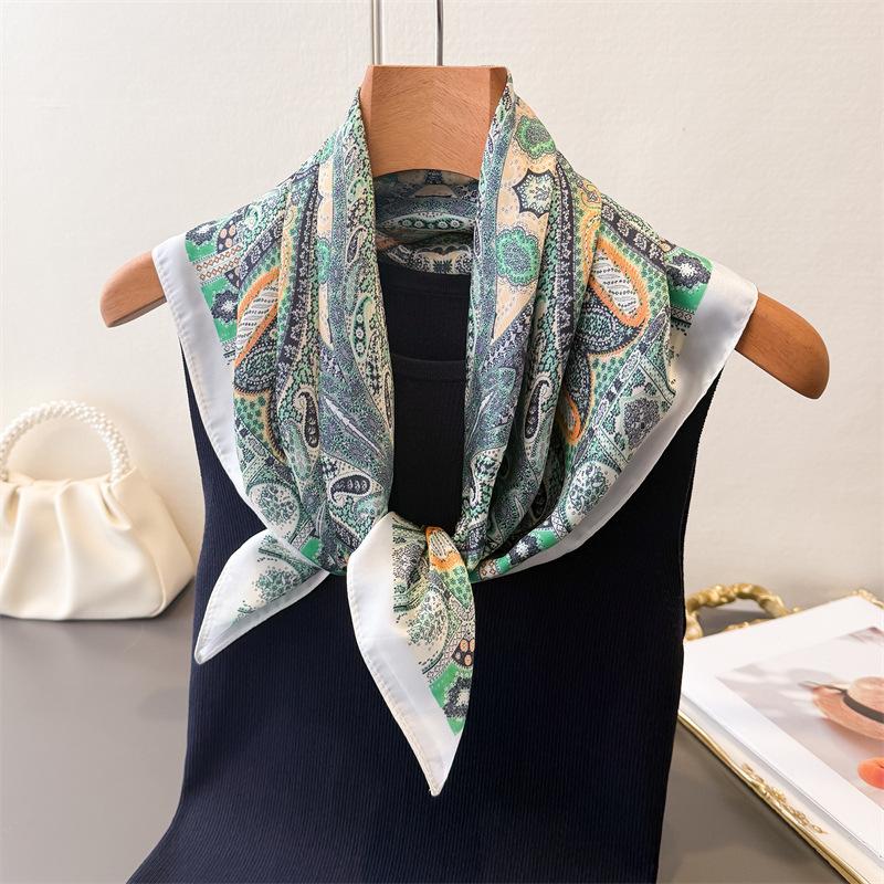2026 New Imitation Silk Scarves Bandanas Paisley Printed Square Scarf For Women Luxury Hijab Neckerchief Elegant Shawl Wraps