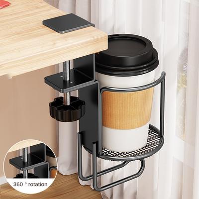 2 In 1 Desk Cup Holder with Headphone Hanger Holder, Anti-Spill Cup Holder-360° Rotation Stand Hook Suitable for Coffee Mups