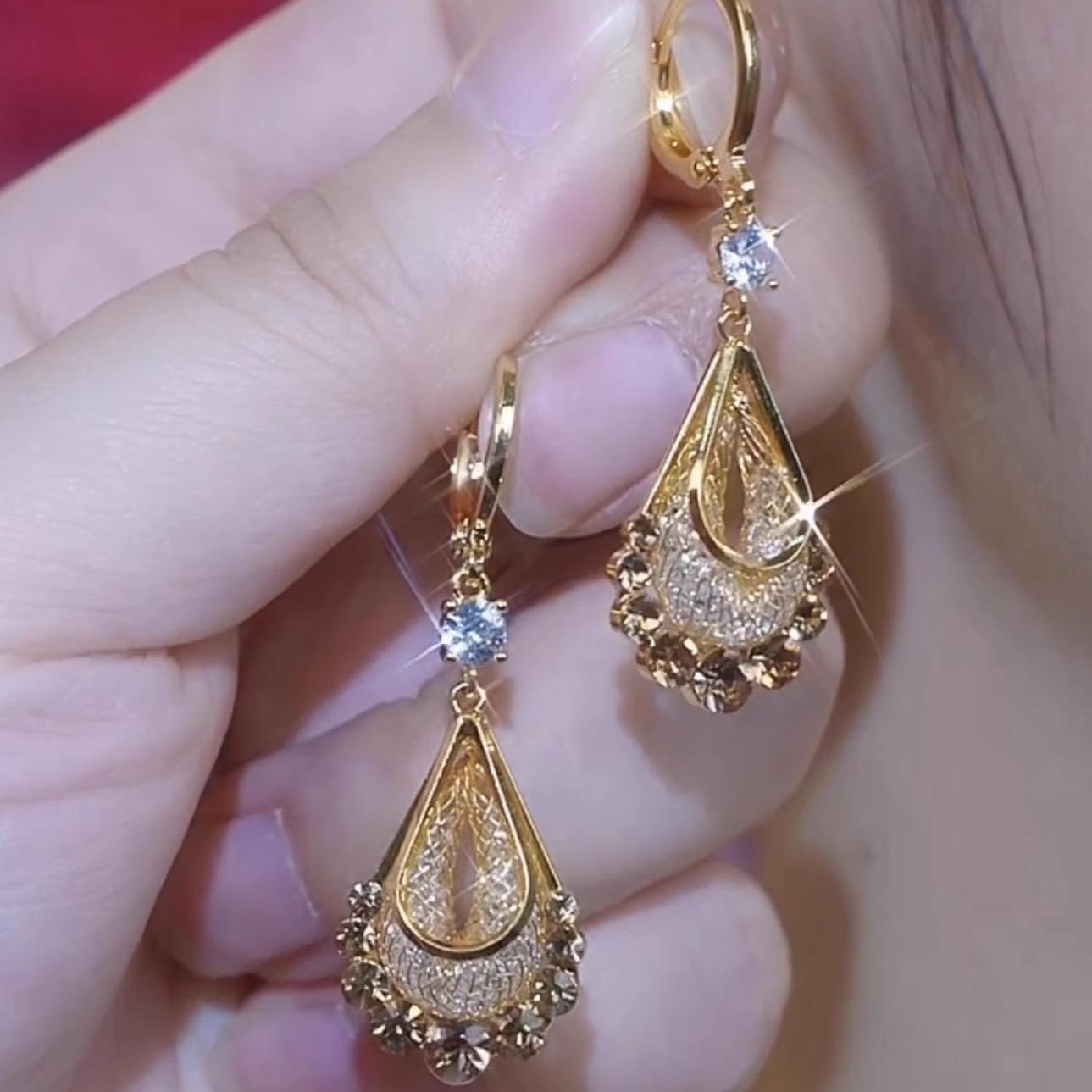 Golden Wire Mesh Coffee Colored Water Droplet Earrings, Women s Light Luxury High-end Fashion, Atmospheric Earrings, Temperament Earrings